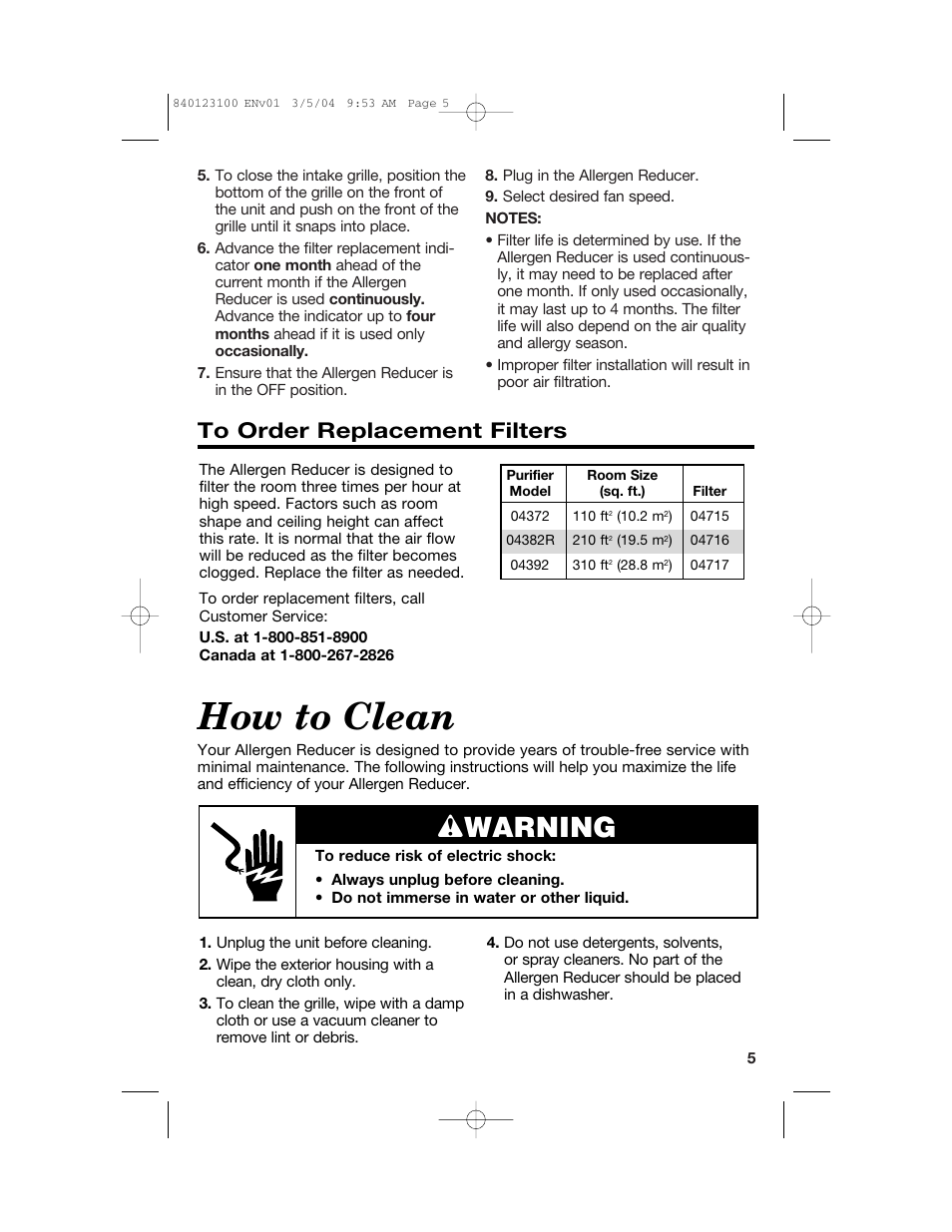 How to clean, Wwarning | Hamilton Beach TrueAir 840123100 User Manual | Page 5 / 20