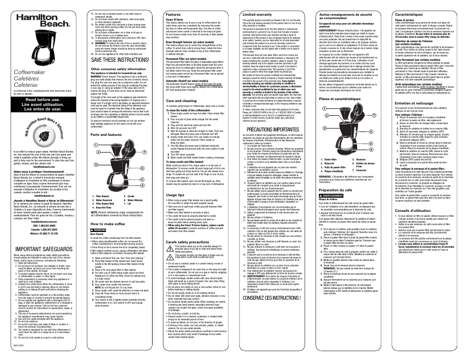 Hamilton Beach 49315 User Manual | 2 pages