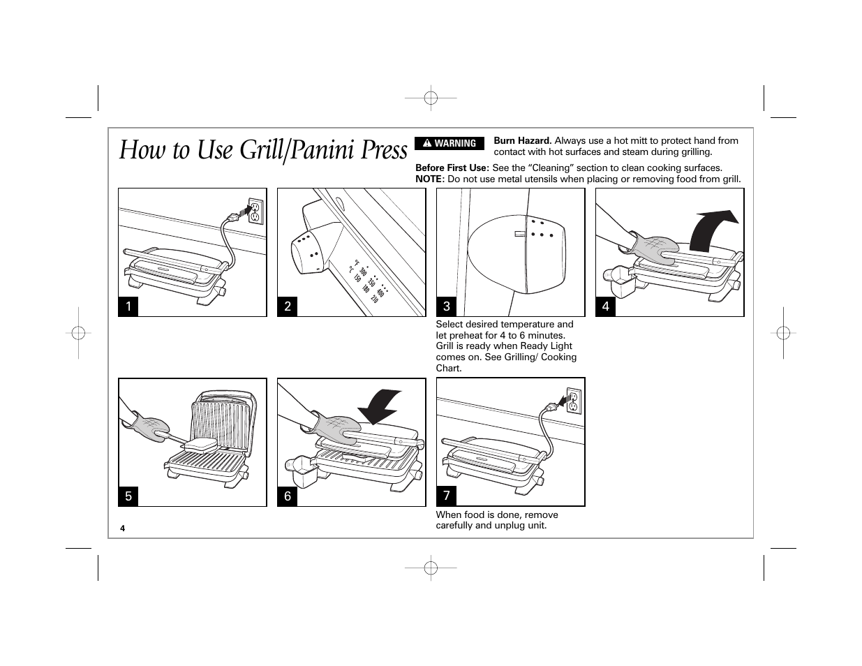 How to use grill/panini press | Hamilton Beach 840174600 User Manual | Page 4 / 24