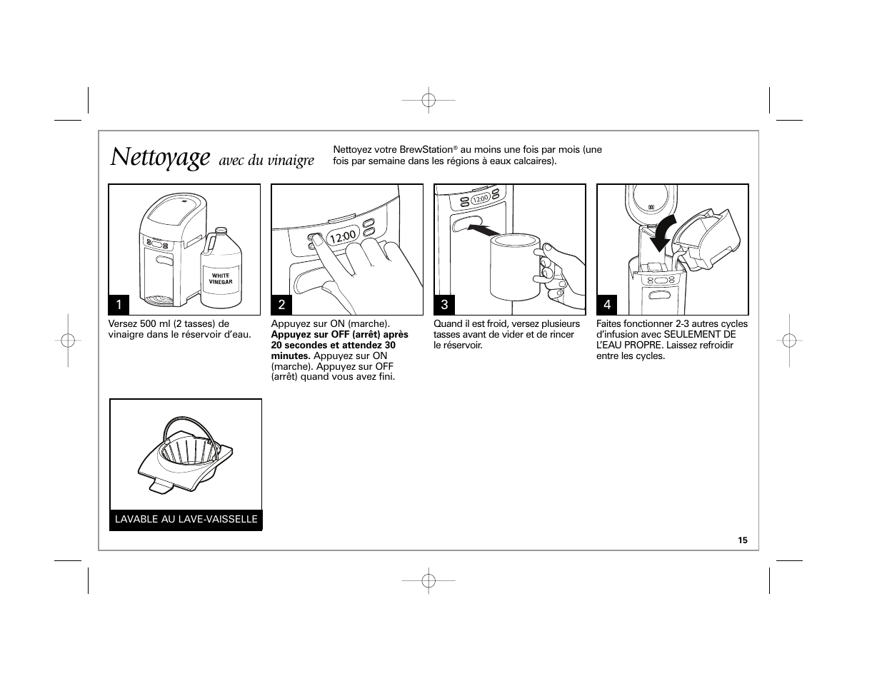 Nettoyage, Avec du vinaigre | Hamilton Beach 6-Cup BrewStation User Manual | Page 15 / 28