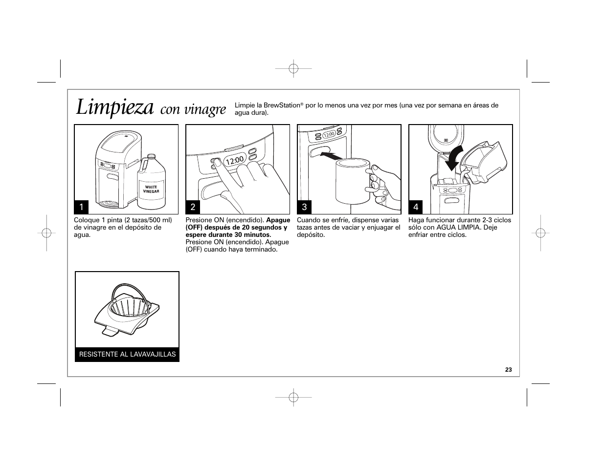 Limpieza, Con vinagre | Hamilton Beach 6-Cup BrewStation User Manual | Page 23 / 28