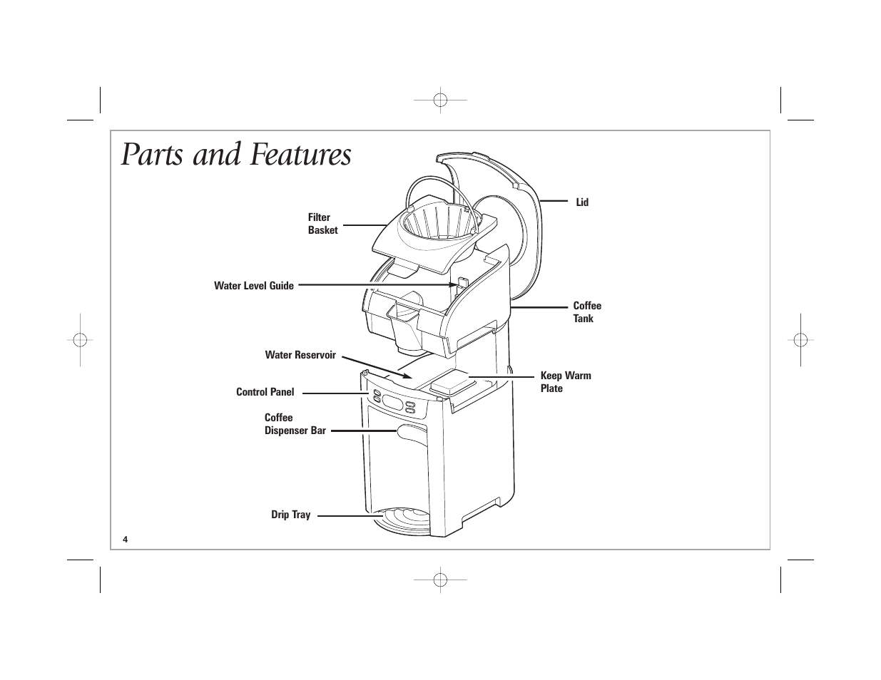 Parts and features | Hamilton Beach 6-Cup BrewStation User Manual | Page 4 / 28