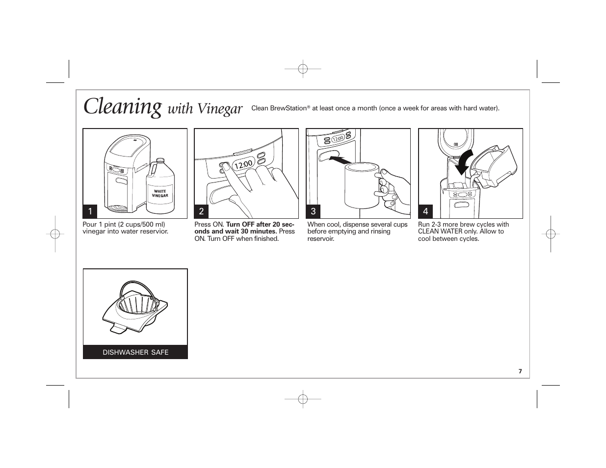 Cleaning, With vinegar | Hamilton Beach 6-Cup BrewStation User Manual | Page 7 / 28