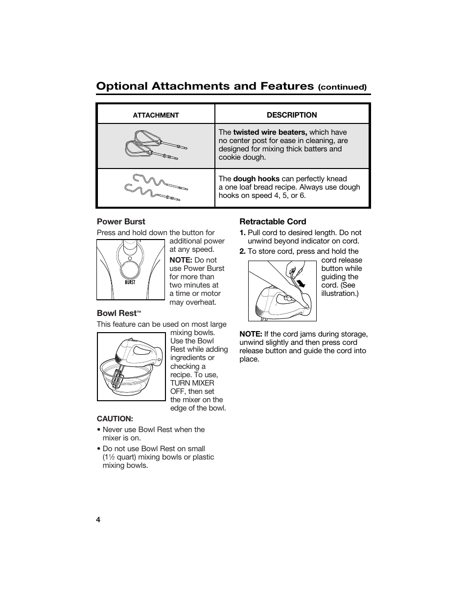 Optional attachments and features | Hamilton Beach 840106200 User Manual | Page 4 / 10