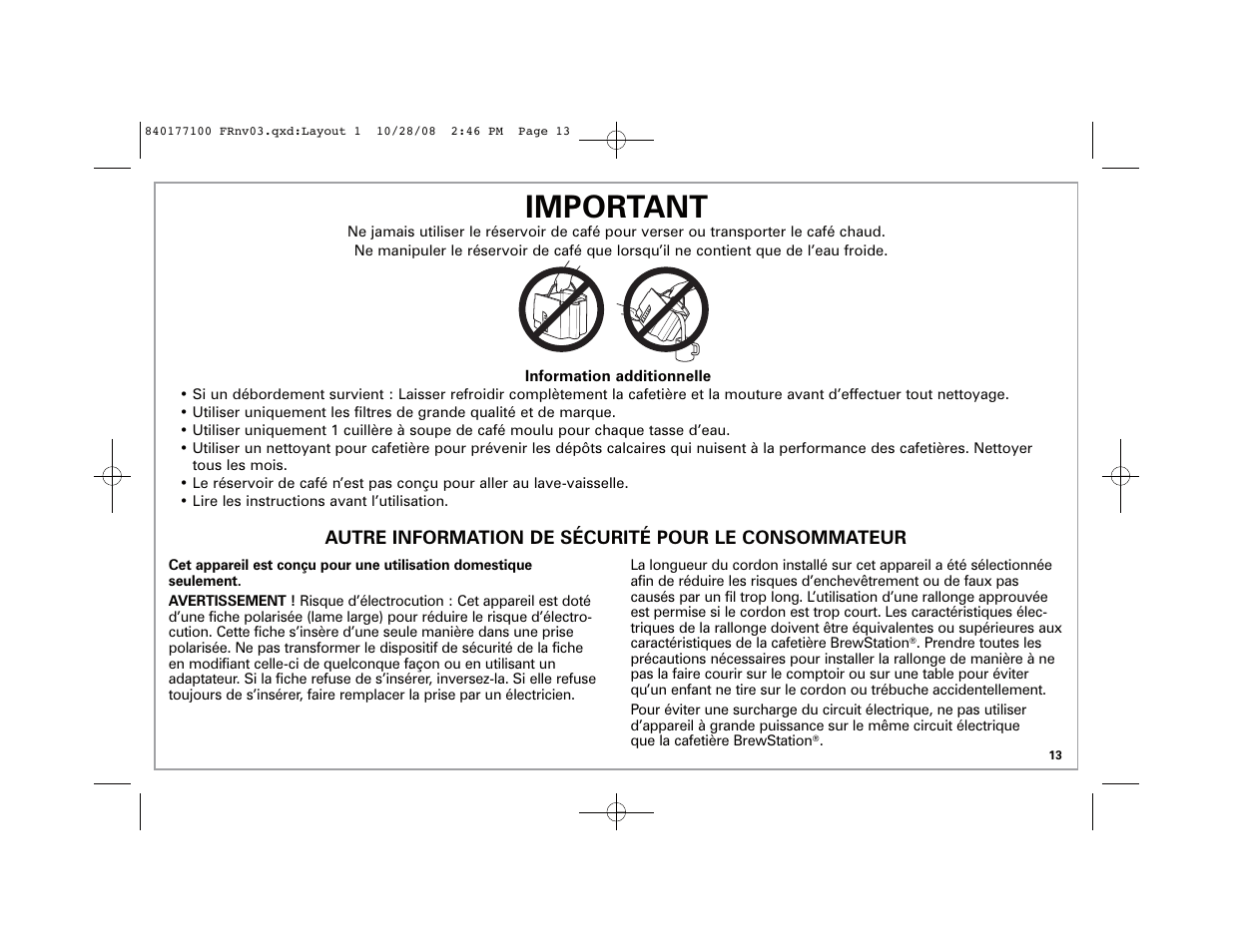Important | Hamilton Beach 48464 User Manual | Page 13 / 36