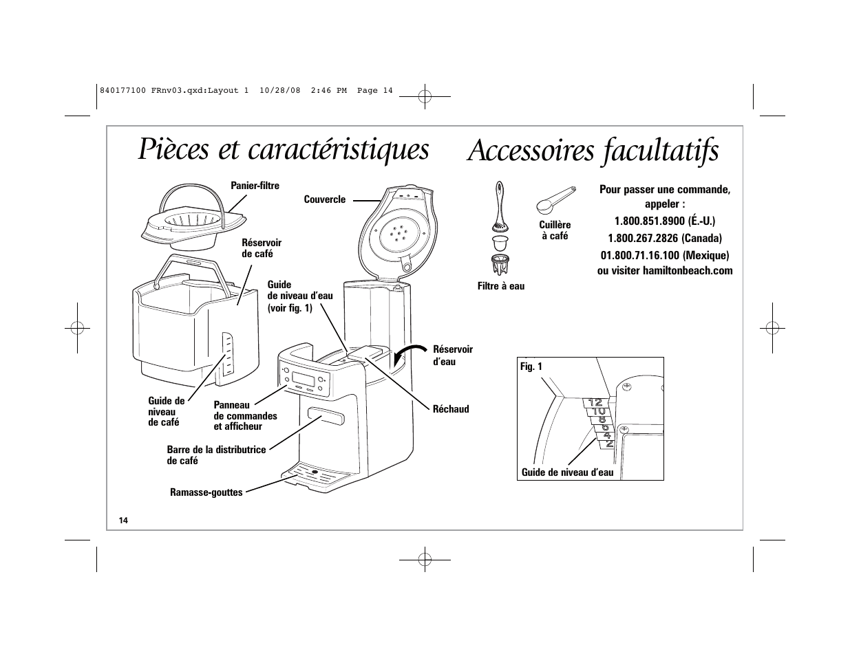 Pièces et caractéristiques, Accessoires facultatifs | Hamilton Beach 48464 User Manual | Page 14 / 36