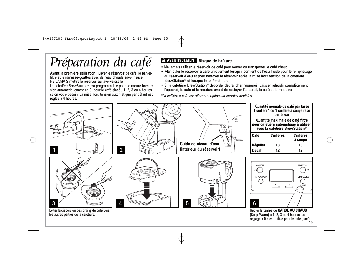 Préparation du café | Hamilton Beach 48464 User Manual | Page 15 / 36