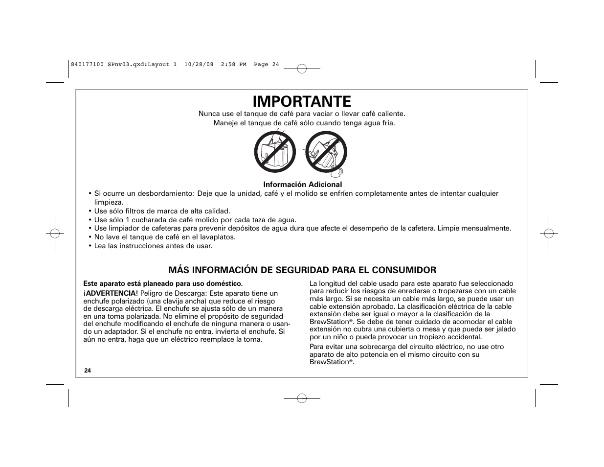 Importante | Hamilton Beach 48464 User Manual | Page 24 / 36