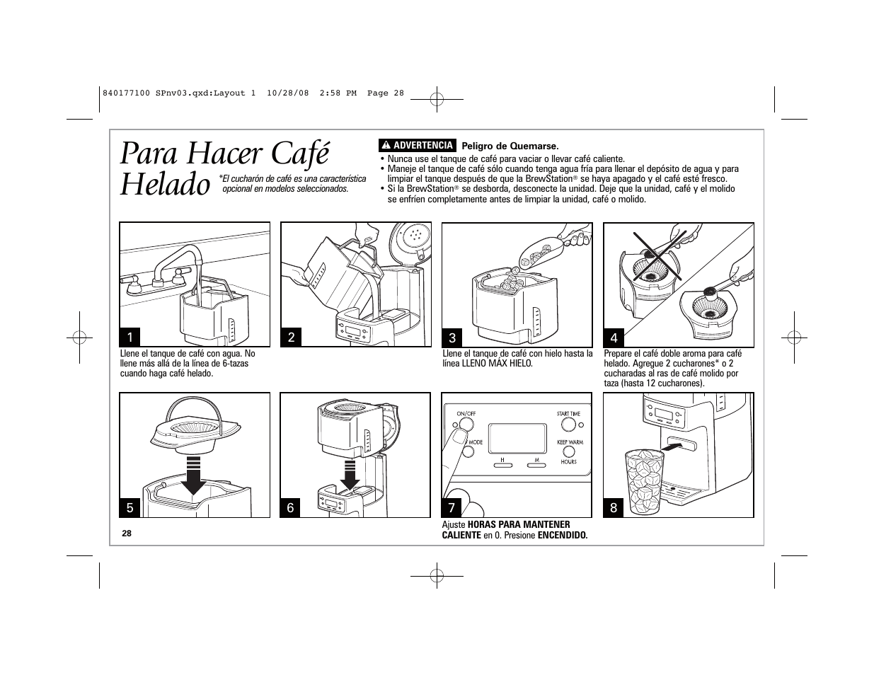 Para hacer café helado | Hamilton Beach 48464 User Manual | Page 28 / 36