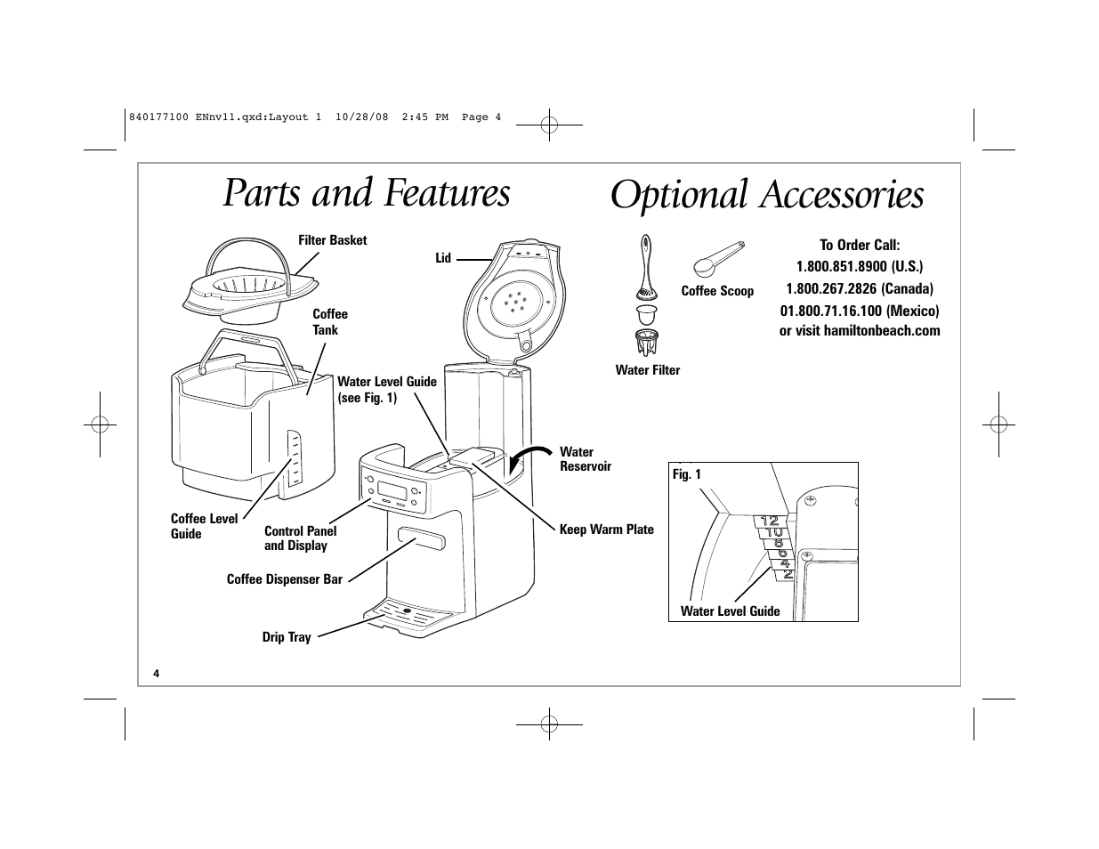 Parts and features, Optional accessories | Hamilton Beach 48464 User Manual | Page 4 / 36