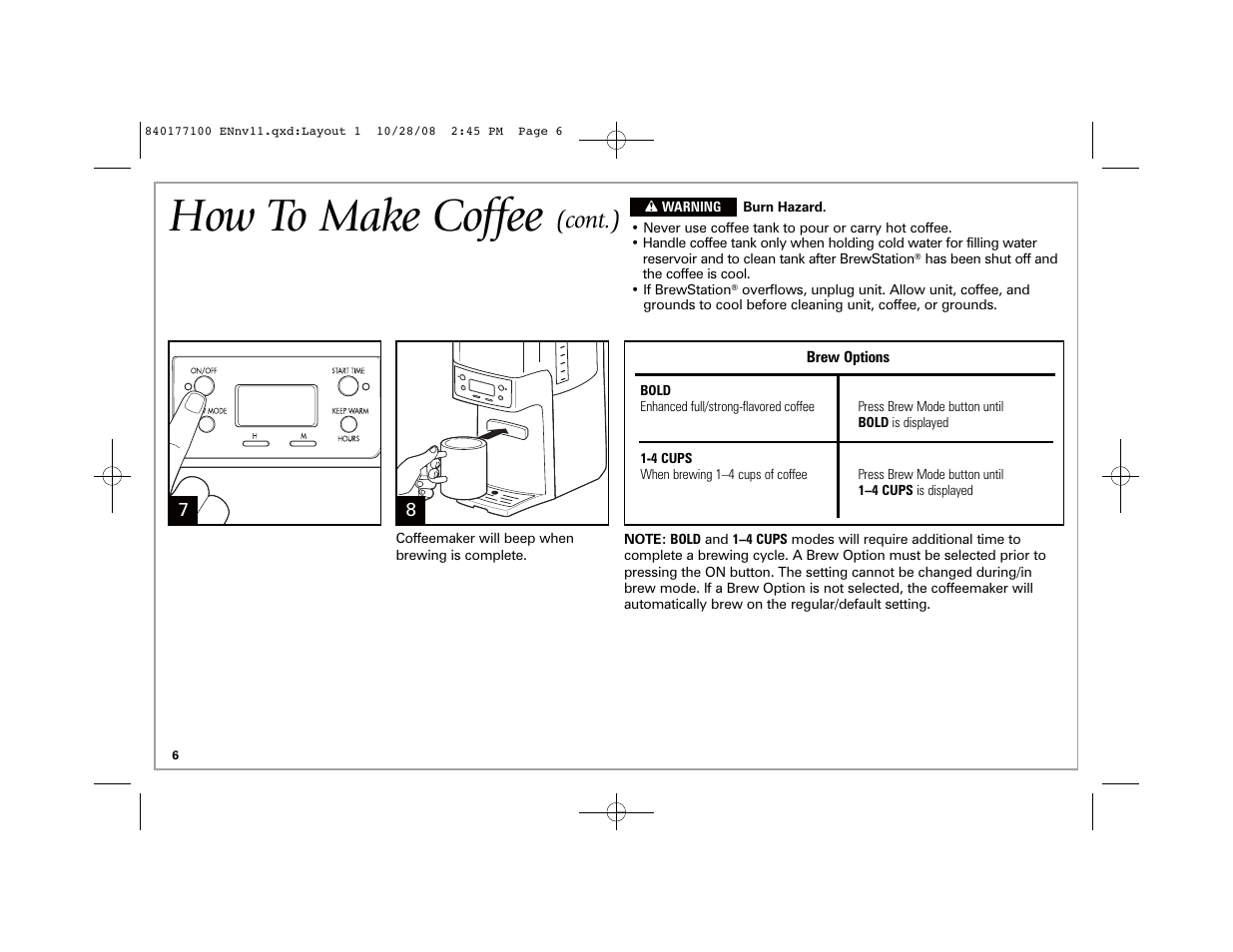 How to make coffee, Cont.) | Hamilton Beach 48464 User Manual | Page 6 / 36