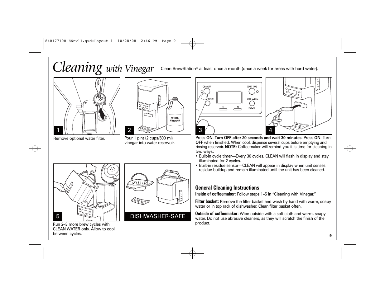 Cleaning, With vinegar | Hamilton Beach 48464 User Manual | Page 9 / 36