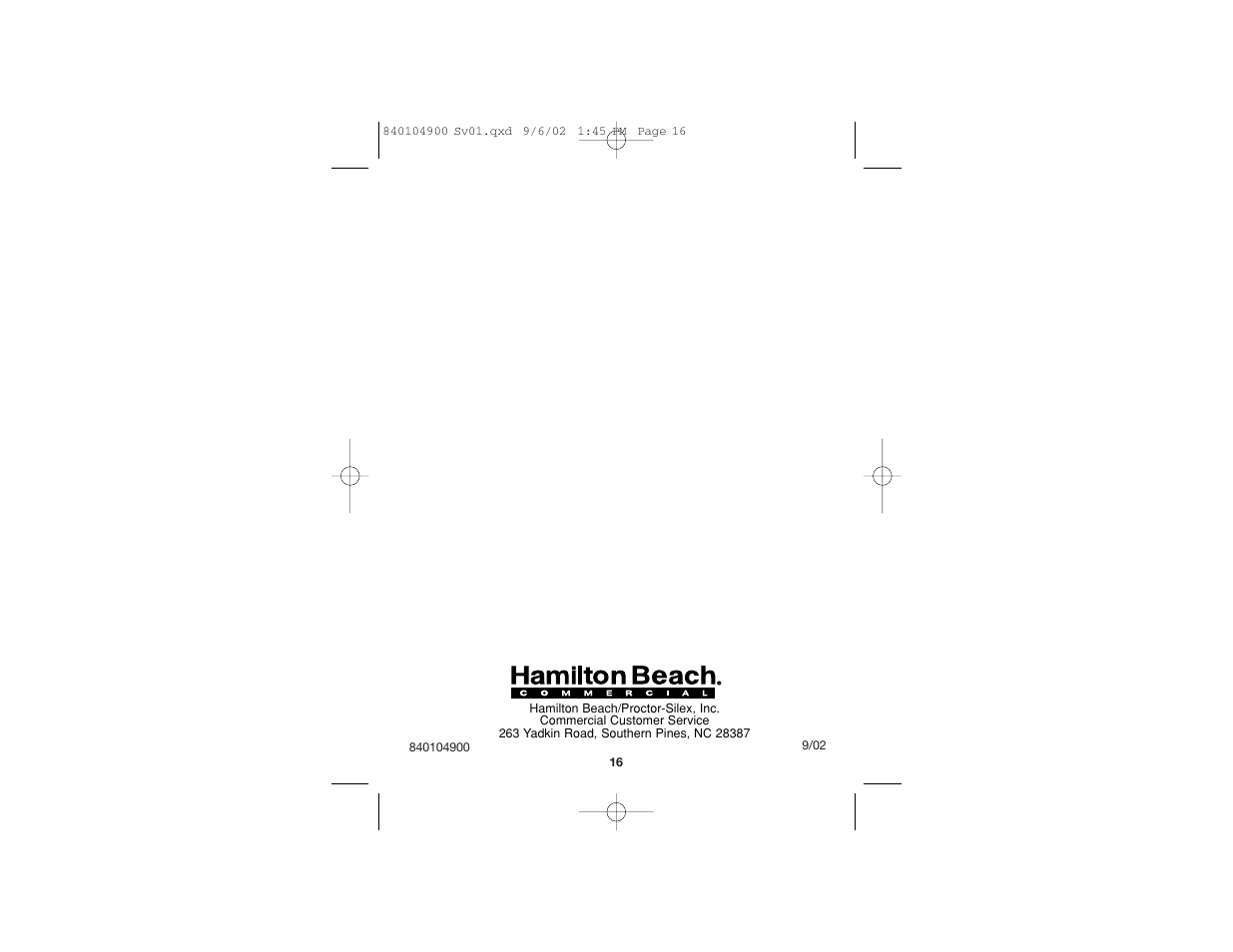 Hamilton Beach 840104900 User Manual | Page 9 / 9