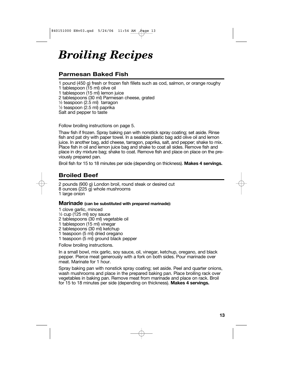 Broiling recipes | Hamilton Beach 840151000 User Manual | Page 13 / 36