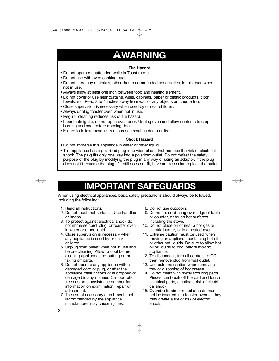 W warning, Important safeguards | Hamilton Beach 840151000 User Manual | Page 2 / 36