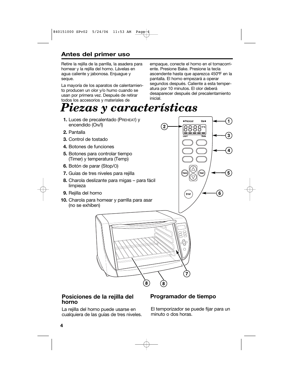 Piezas y características | Hamilton Beach 840151000 User Manual | Page 20 / 36