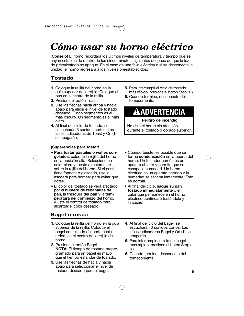 Cómo usar su horno eléctrico, W advertencia | Hamilton Beach 840151000 User Manual | Page 21 / 36