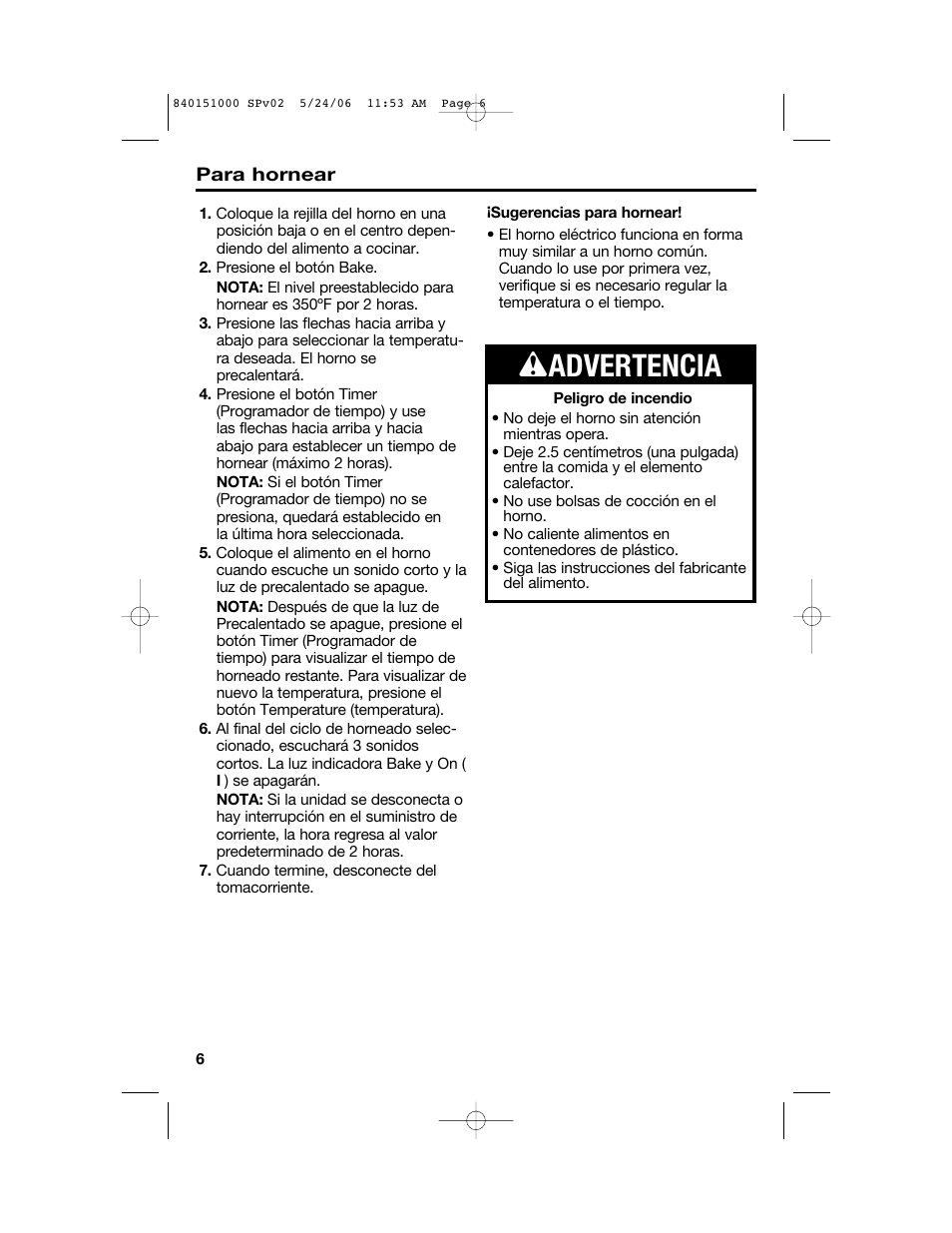 W advertencia | Hamilton Beach 840151000 User Manual | Page 22 / 36