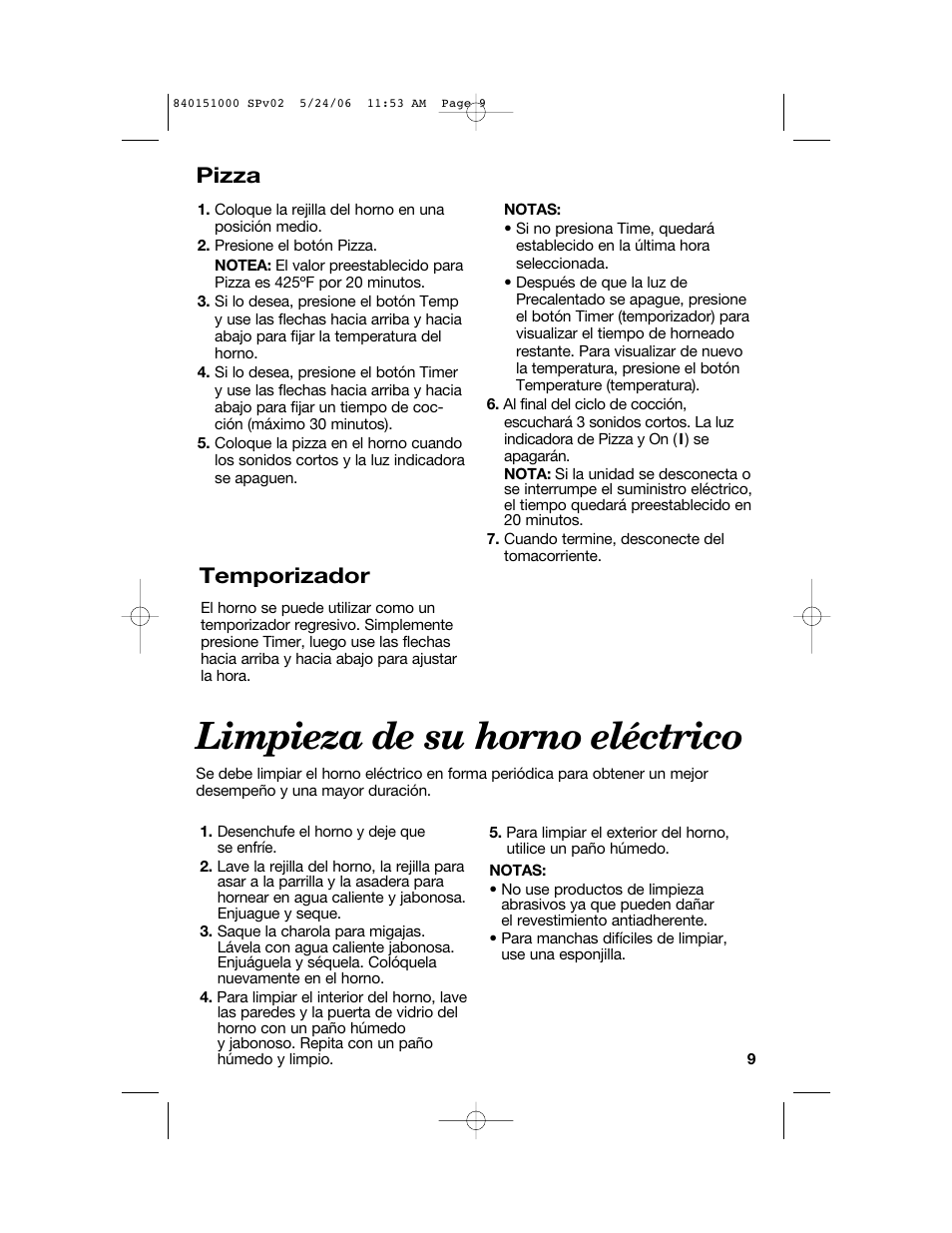 Limpieza de su horno eléctrico, Temporizador, Pizza | Hamilton Beach 840151000 User Manual | Page 25 / 36