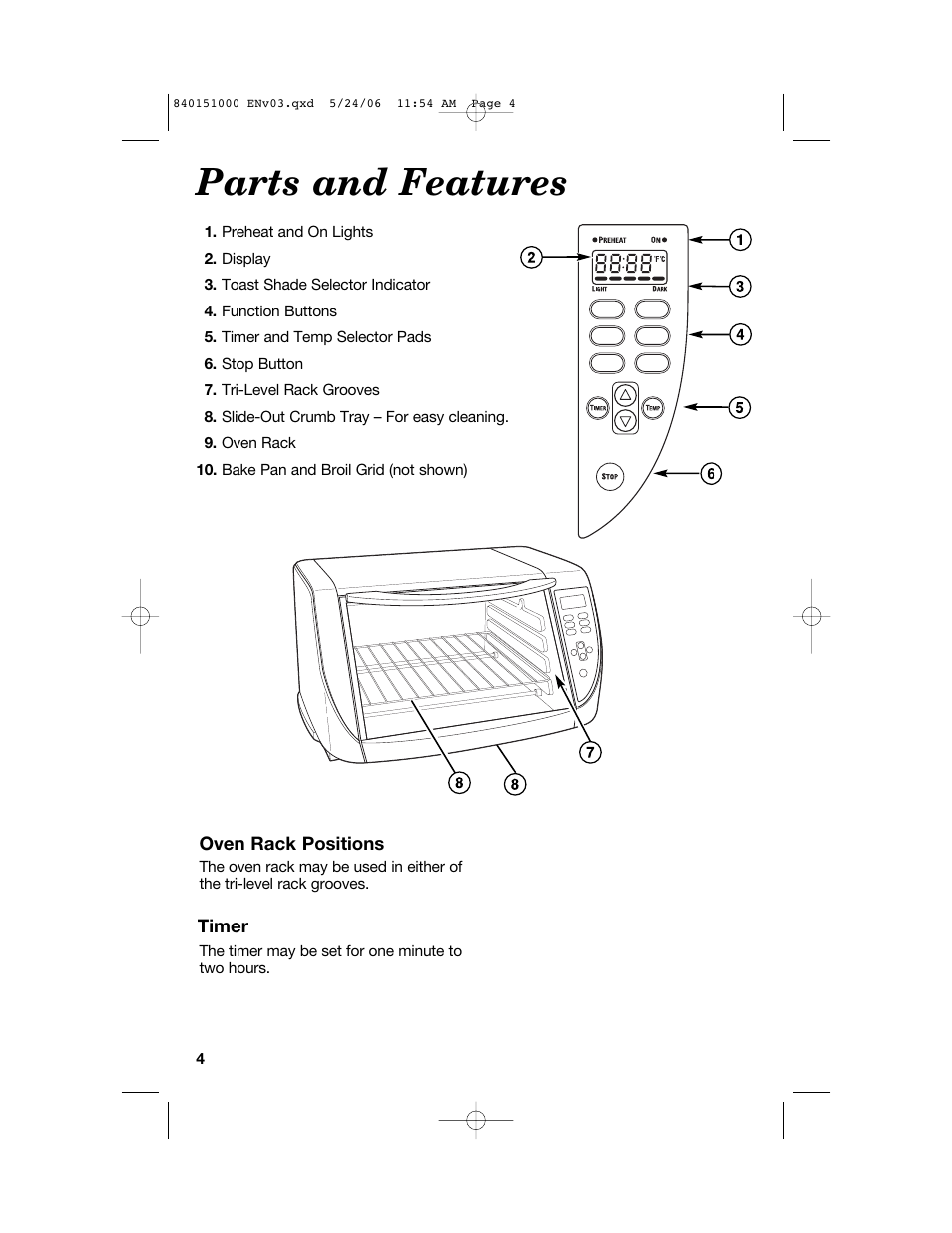 Parts and features | Hamilton Beach 840151000 User Manual | Page 4 / 36