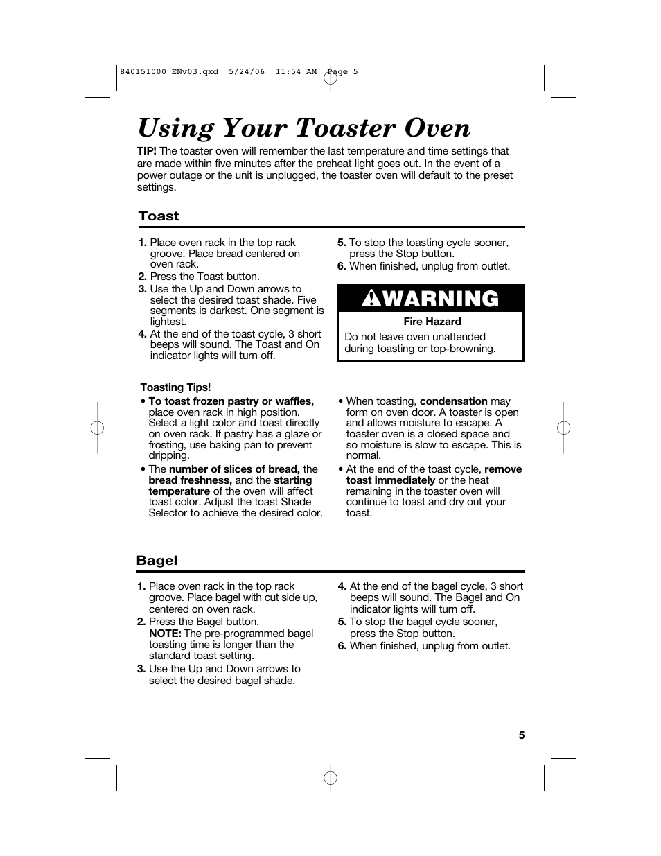 Using your toaster oven, Wwarning | Hamilton Beach 840151000 User Manual | Page 5 / 36