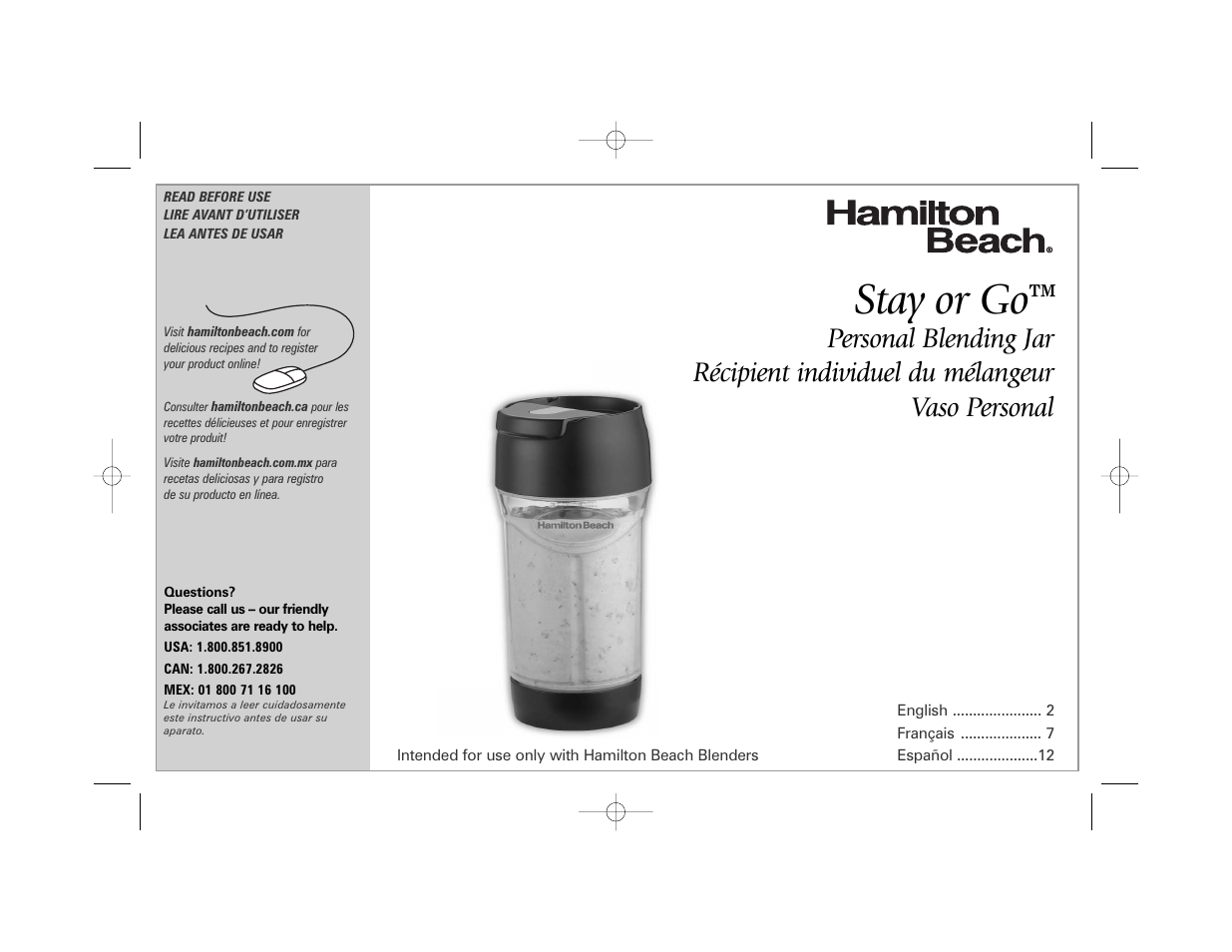 Hamilton Beach Stay or Go 50239 User Manual | 20 pages