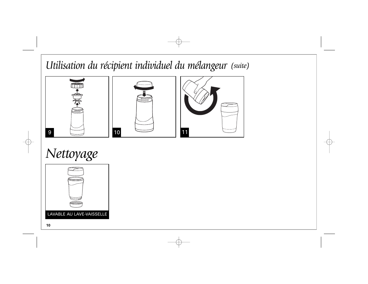 Nettoyage, Utilisation du récipient individuel du mélangeur | Hamilton Beach Stay or Go 50239 User Manual | Page 10 / 20