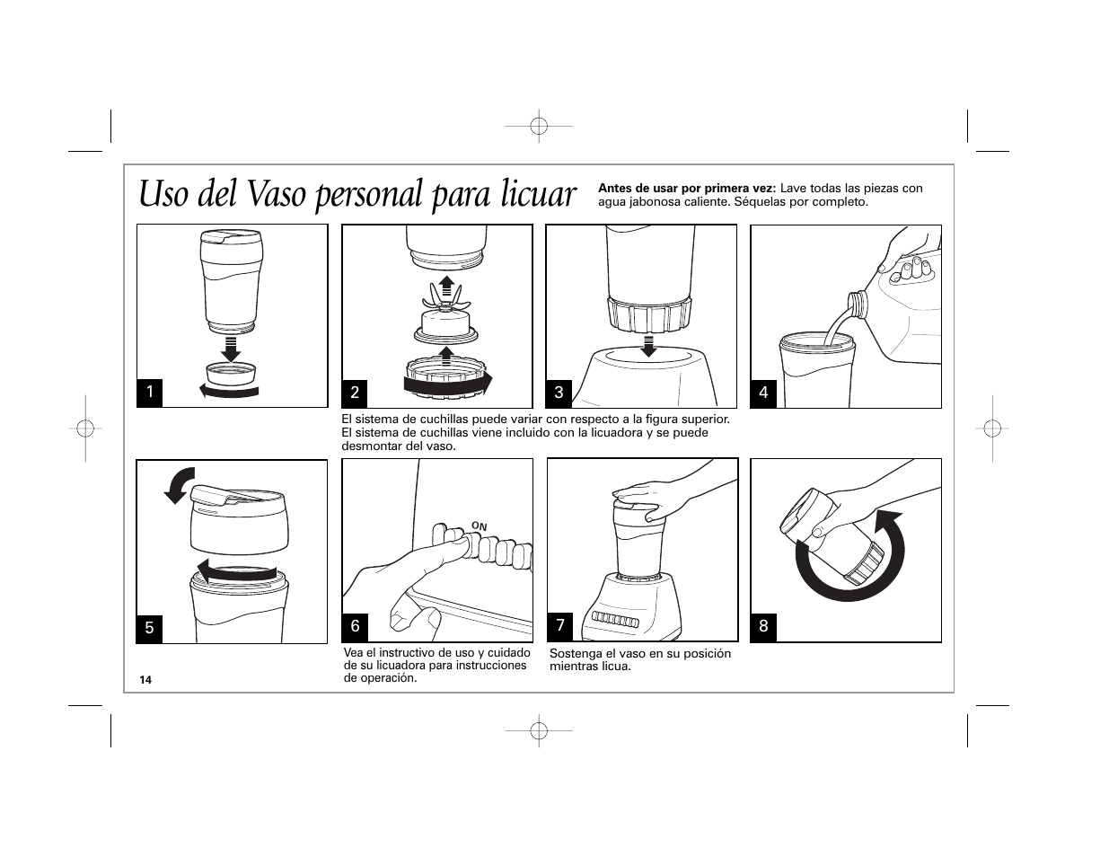 Uso del vaso personal para licuar | Hamilton Beach Stay or Go 50239 User Manual | Page 14 / 20