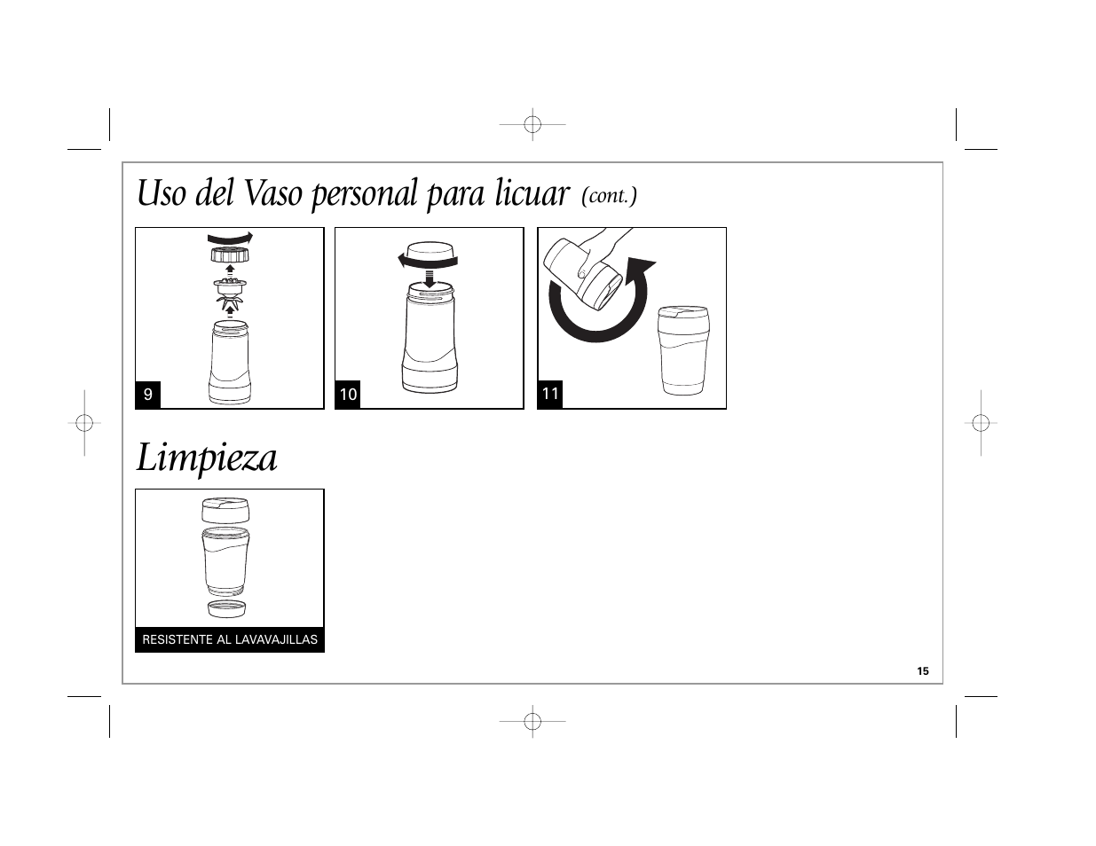Limpieza, Uso del vaso personal para licuar | Hamilton Beach Stay or Go 50239 User Manual | Page 15 / 20