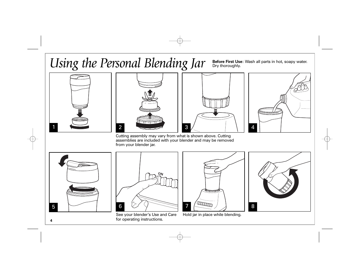 Using the personal blending jar | Hamilton Beach Stay or Go 50239 User Manual | Page 4 / 20