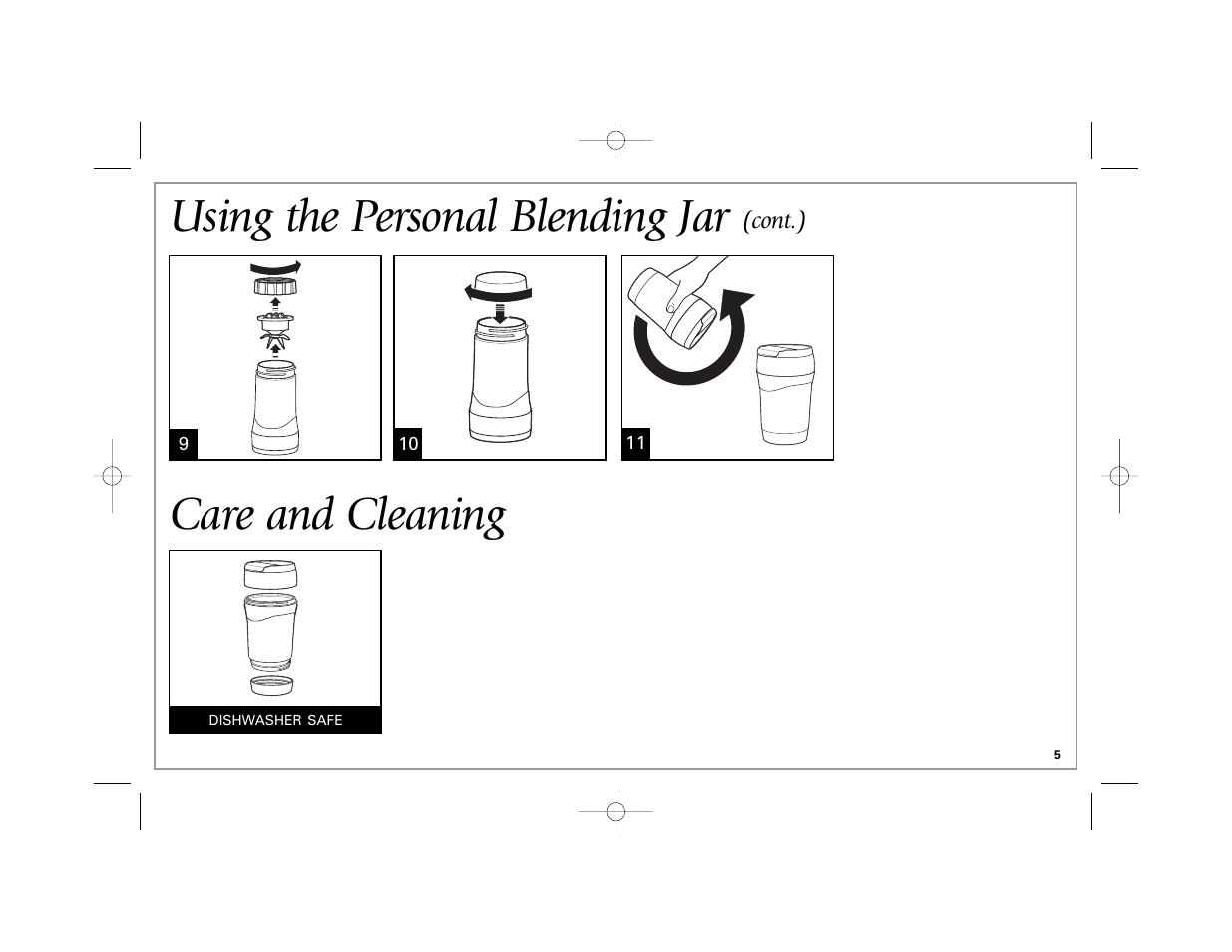 Using the personal blending jar, Care and cleaning | Hamilton Beach Stay or Go 50239 User Manual | Page 5 / 20