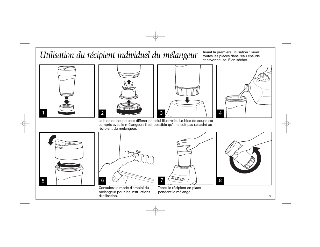 Utilisation du récipient individuel du mélangeur | Hamilton Beach Stay or Go 50239 User Manual | Page 9 / 20