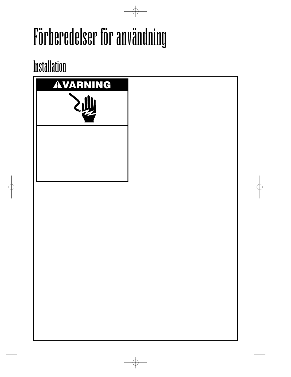 Förberedelser för användning, Installation, Wvarning | Hamilton Beach Summit Series User Manual | Page 103 / 152