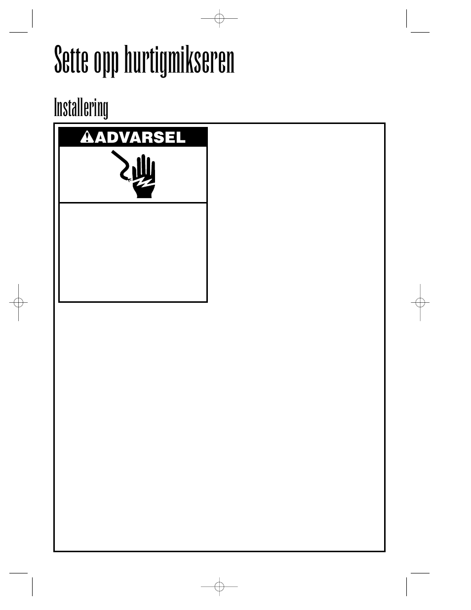 Sette opp hurtigmikseren, Installering, Wadvarsel | Hamilton Beach Summit Series User Manual | Page 115 / 152