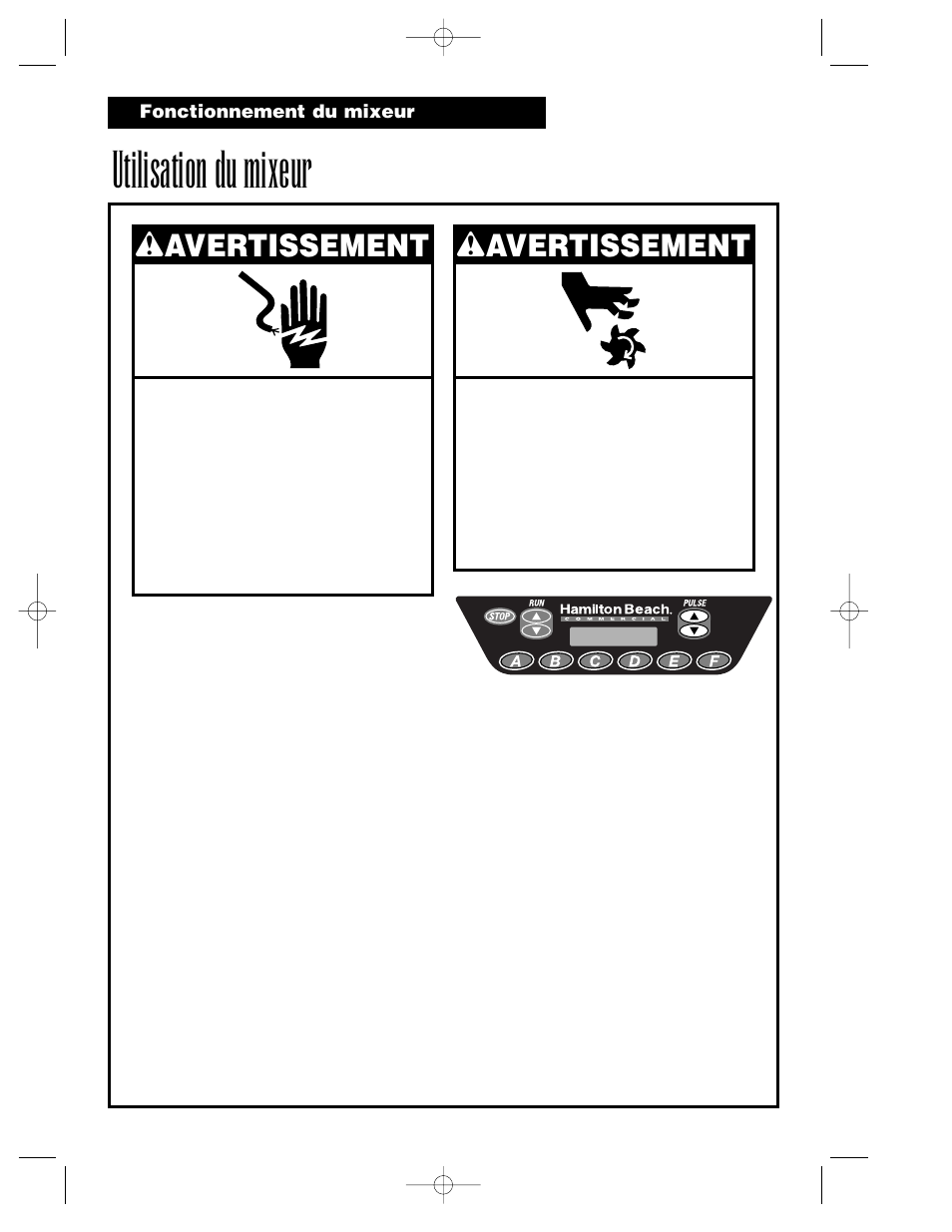 Utilisation du mixeur, Wavertissement | Hamilton Beach Summit Series User Manual | Page 24 / 152