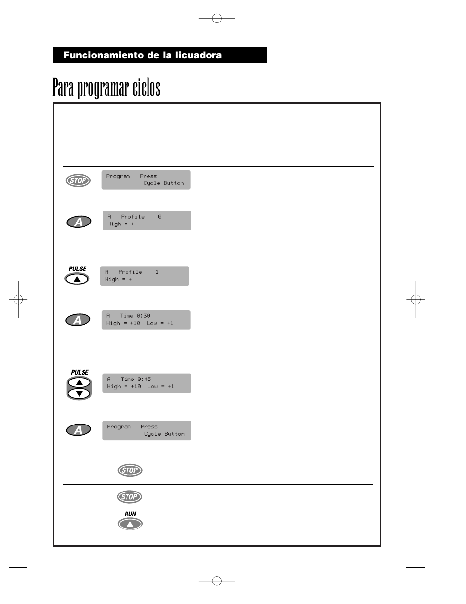 Para programar ciclos | Hamilton Beach Summit Series User Manual | Page 34 / 152
