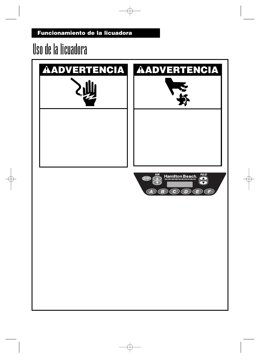 Uso de la licuadora, Wadvertencia | Hamilton Beach Summit Series User Manual | Page 36 / 152