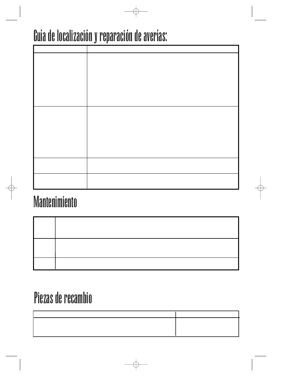 Guía de localización y reparación de averías, Mantenimiento, Piezas de recambio | Hamilton Beach Summit Series User Manual | Page 39 / 152