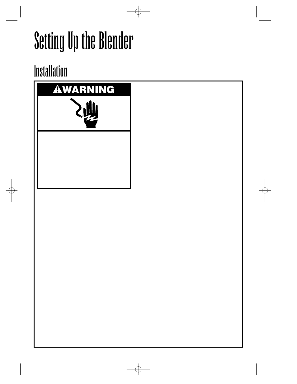 Setting up the blender, Installation, Wwarning | Hamilton Beach Summit Series User Manual | Page 6 / 152