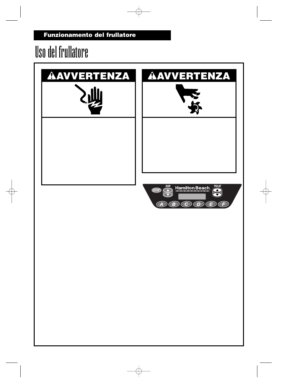 Uso del frullatore, Wavvertenza | Hamilton Beach Summit Series User Manual | Page 60 / 152