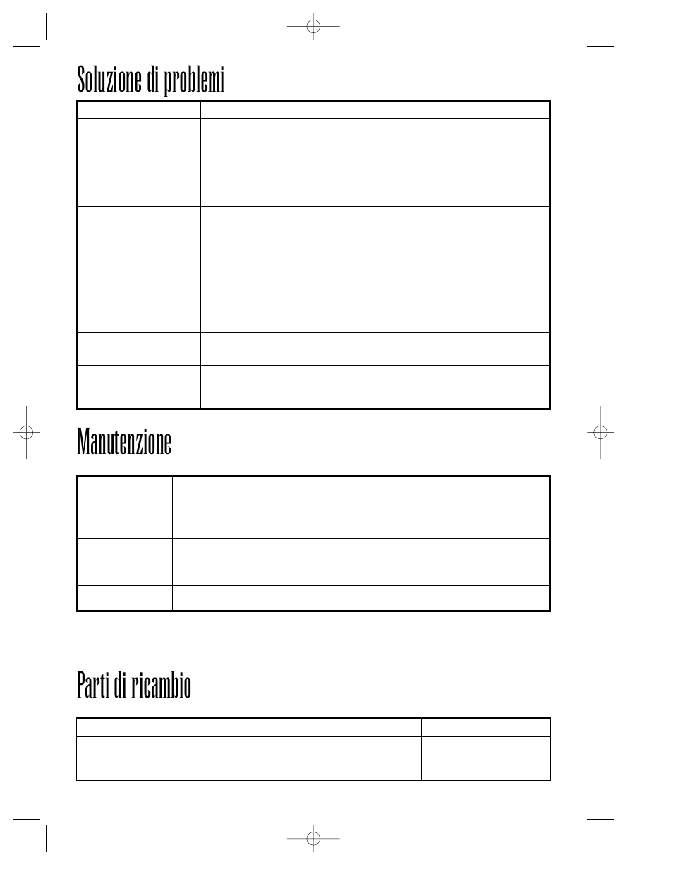 Soluzione di problemi, Parti di ricambio, Manutenzione | Hamilton Beach Summit Series User Manual | Page 63 / 152