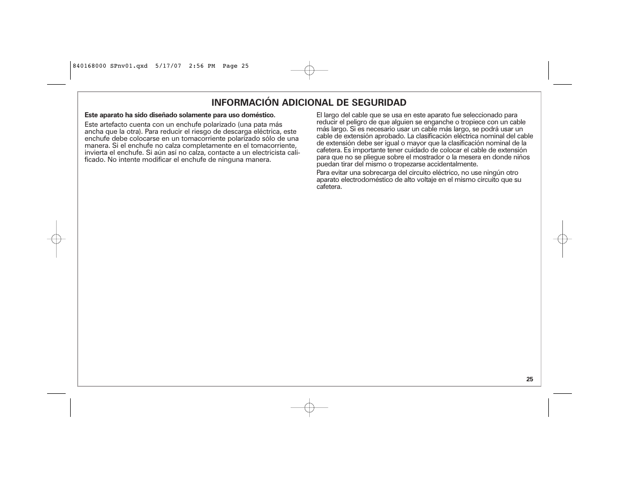 Información adicional de seguridad | Hamilton Beach 45238C User Manual | Page 25 / 36