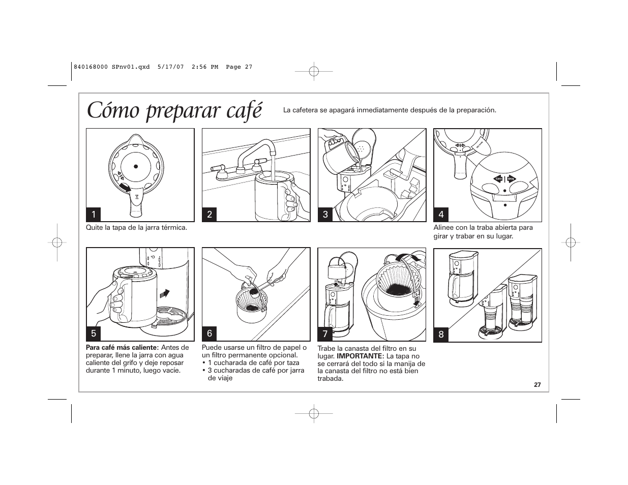 Cómo preparar café | Hamilton Beach 45238C User Manual | Page 27 / 36
