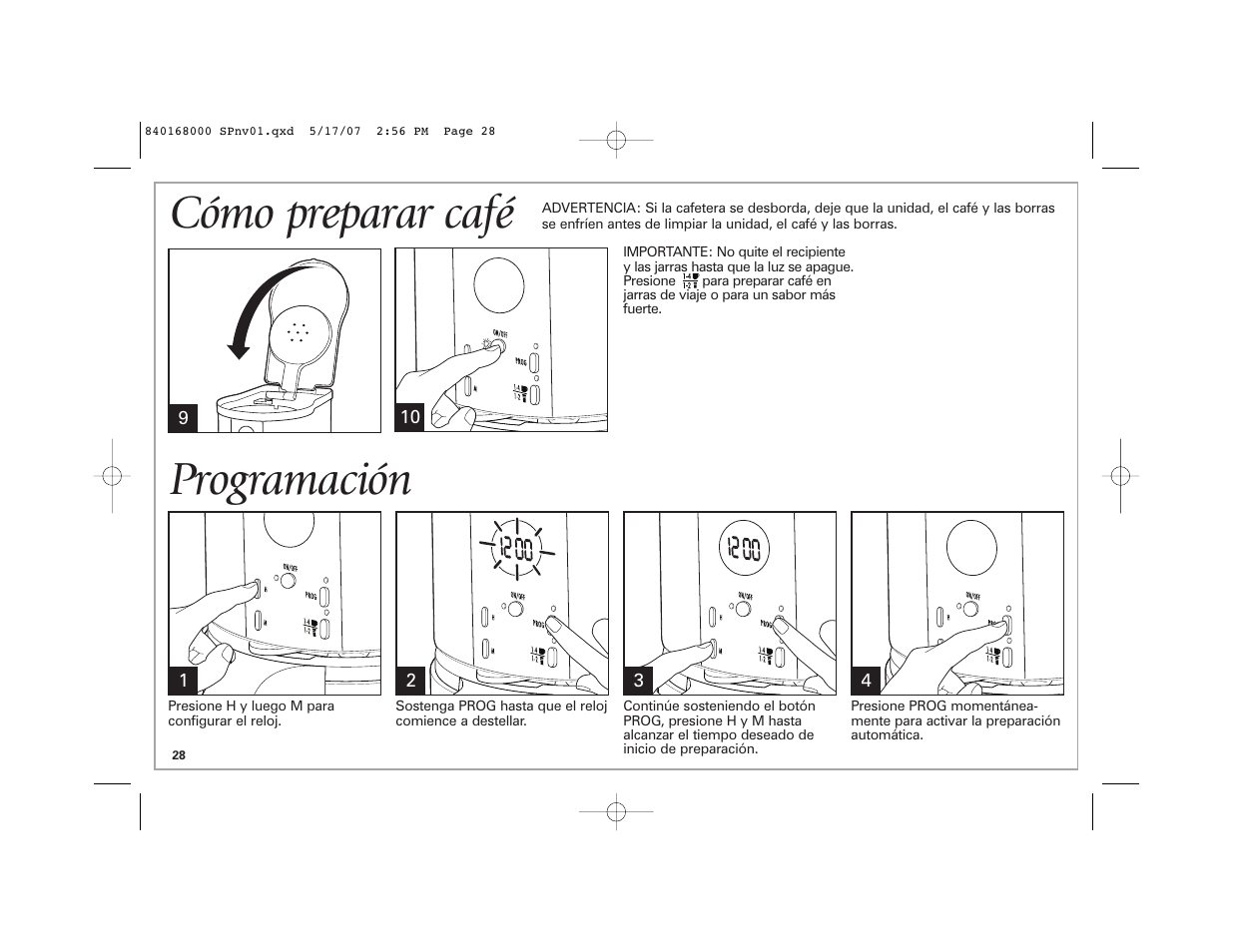 Cómo preparar café programación | Hamilton Beach 45238C User Manual | Page 28 / 36