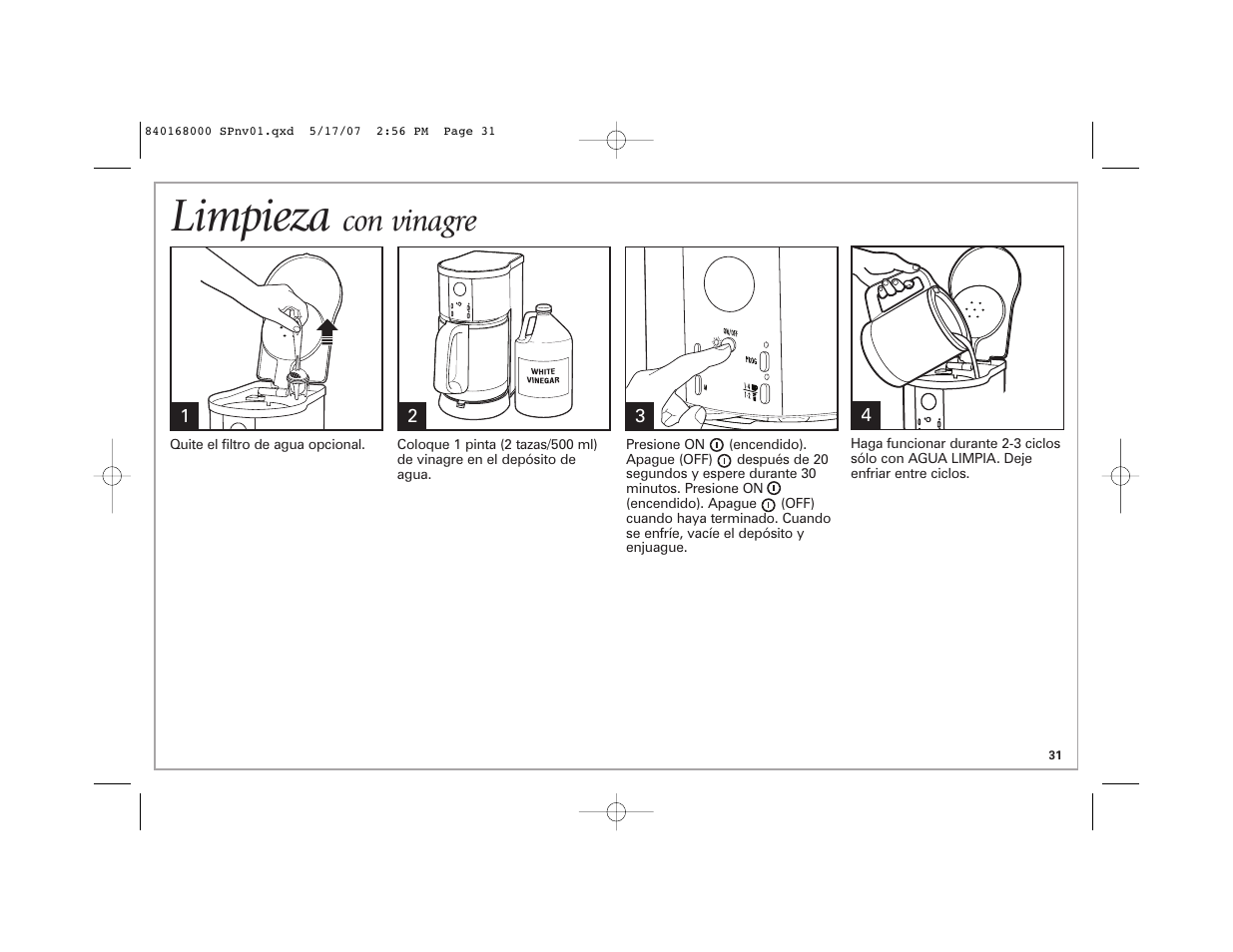 Limpieza, Con vinagre | Hamilton Beach 45238C User Manual | Page 31 / 36