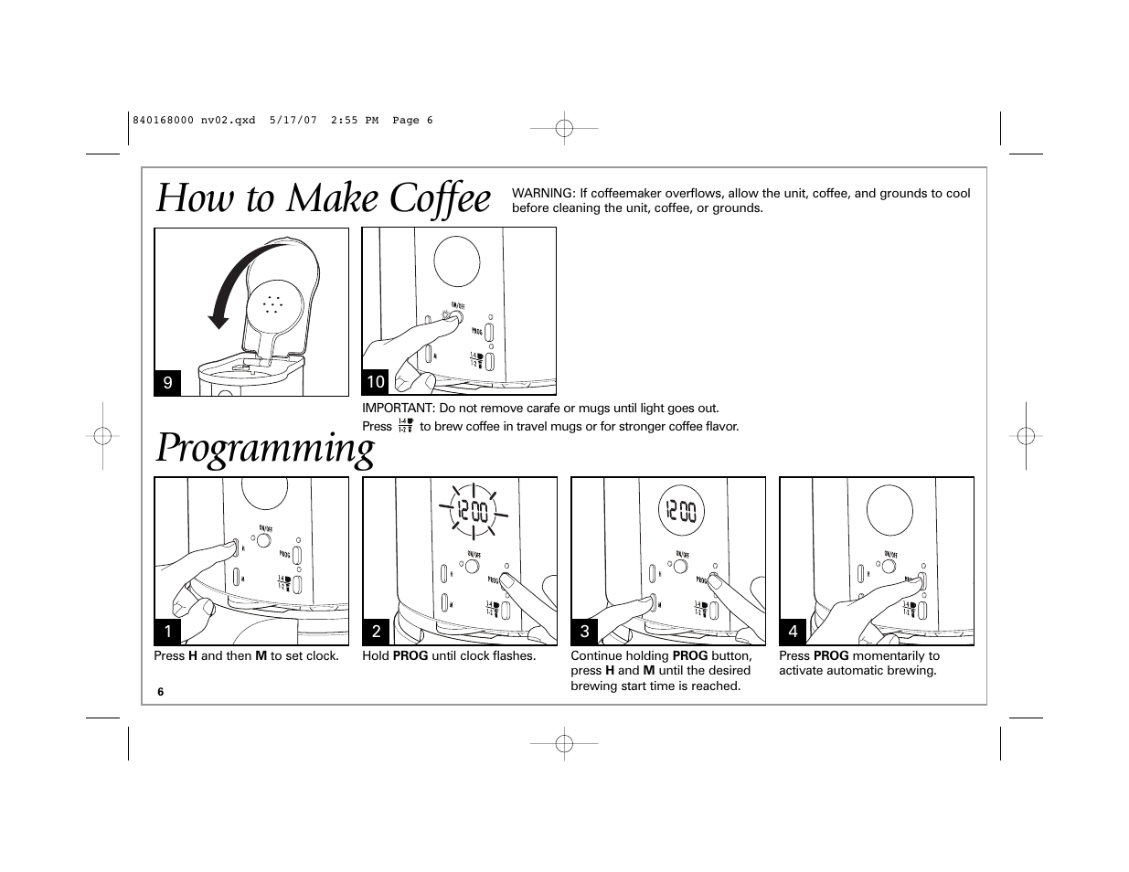 How to make coffee programming | Hamilton Beach 45238C User Manual | Page 6 / 36