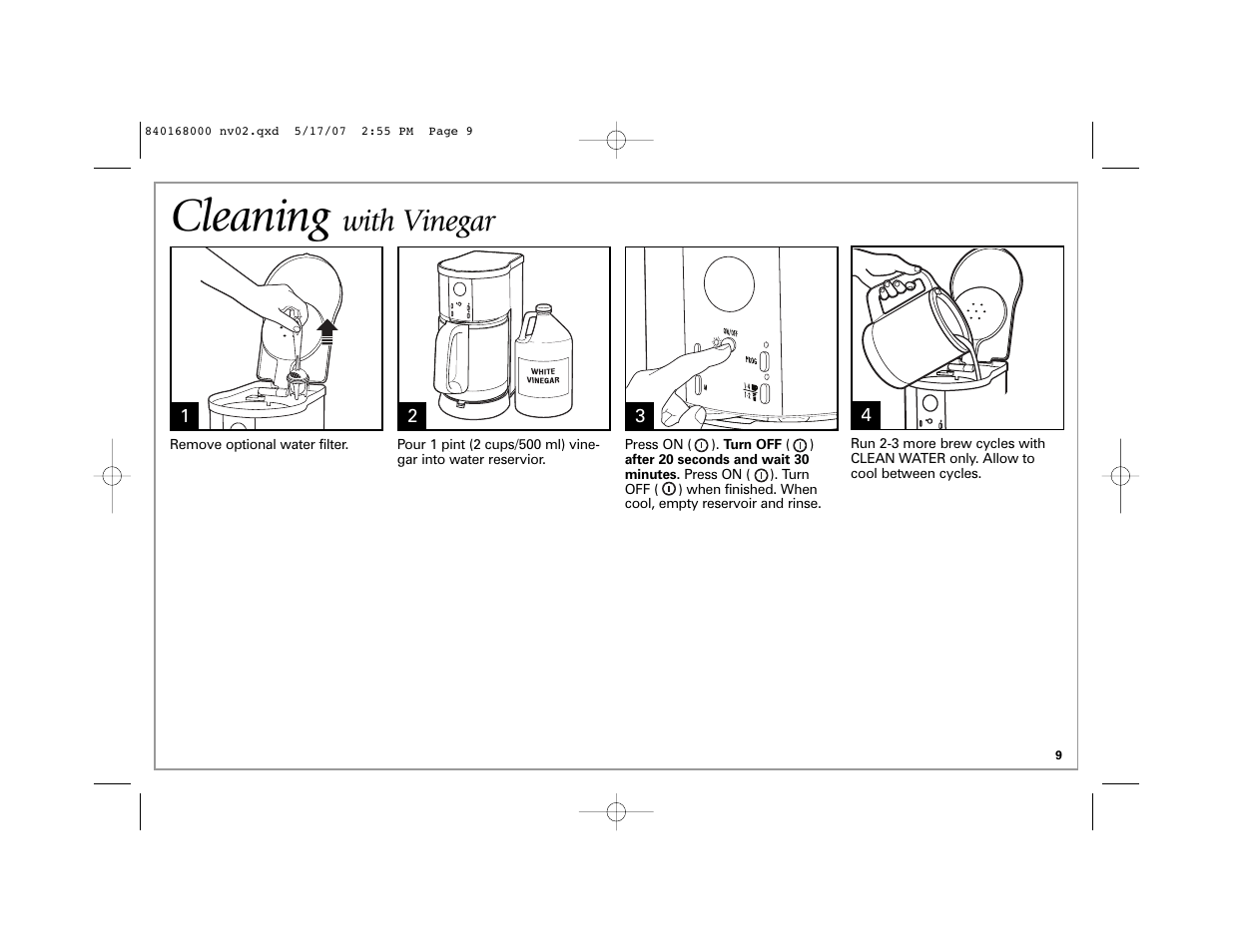 Cleaning, With vinegar | Hamilton Beach 45238C User Manual | Page 9 / 36