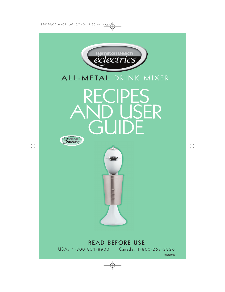 Hamilton Beach ALL-METAL DRINK MIXER User Manual | 12 pages