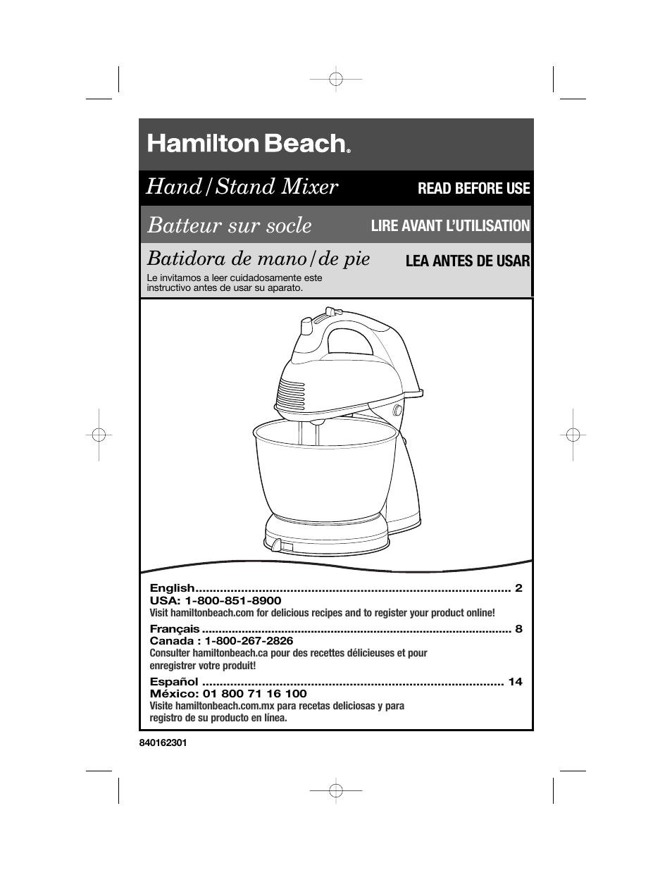 Hamilton Beach Hand/Stand Mixer User Manual | 20 pages