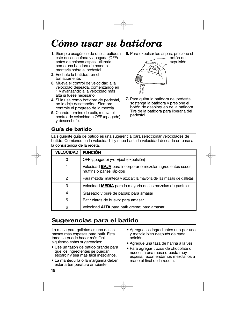 Cómo usar su batidora, Sugerencias para el batido | Hamilton Beach Hand/Stand Mixer User Manual | Page 18 / 20